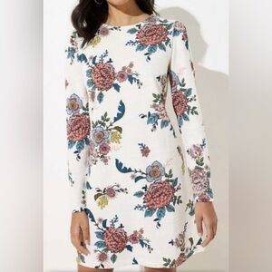 LOFT Floral Long Sleeve Dress - Cream, Pink, Blue
